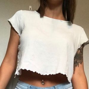 White ruffle hem crop top
